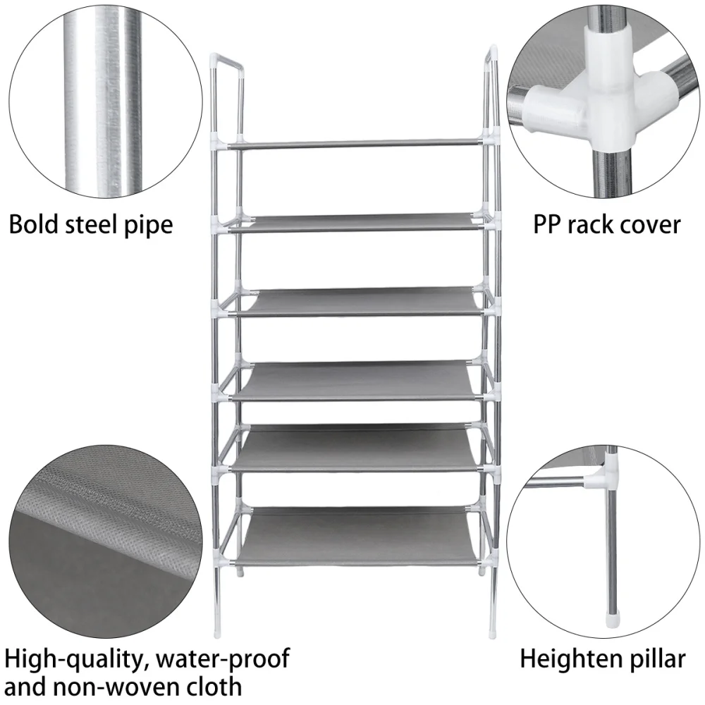 

Household Shoe Cabinet Iron Shoe Rack Metal Multilayer Shoe Shelf Home Organizer Rack ( Six-tier Shoe Shelf with a Handle)