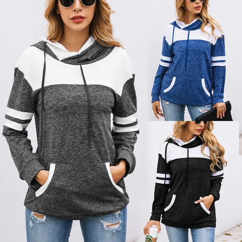 Женский Повседневный пуловер на завязках толстовка с капюшоном и боковыми