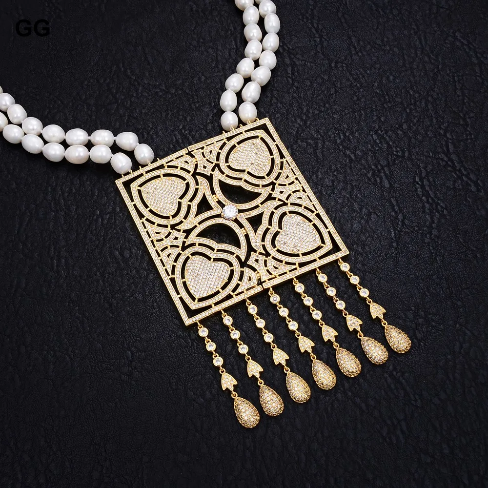 Эксклюзивное ожерелье GG Jewelry 22 дюйма 2 нити Большая квадратная Подвеска из