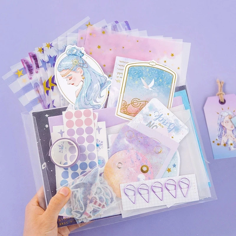 

107 Pcs Material Paper Tape Sticker Set Writing Paper Cards DIY Diary Scrapbooking Decoration Journaling Project Gift Stationery