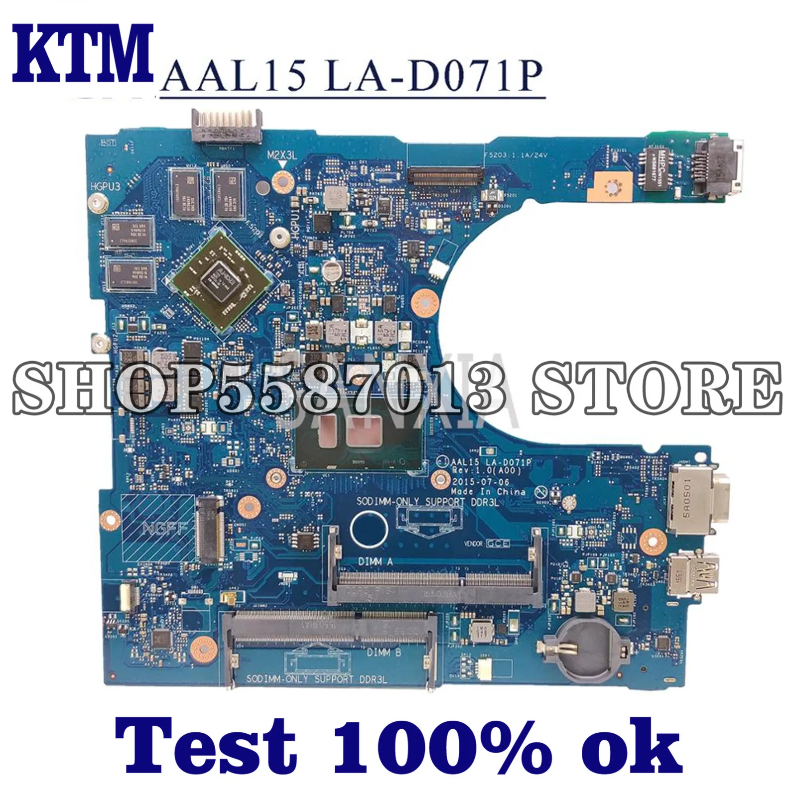 

KEFU LA-D071P Laptop motherboard for Dell Inspiron 15-5559 original mainboard Pentium 3805U/4405U CPU R5-M335