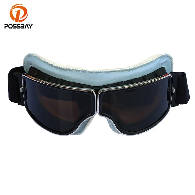 Posbay мотоциклетные очки кожаные белые и синие зимние спортивные для катания на