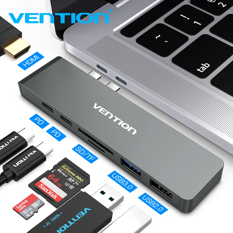 Vention USB-C адаптер Thunderbolt 3 док-станция usb type C к HDMI конвертер для нового Macbook Pro usb-c концентратор SD/TF кард-ридер
