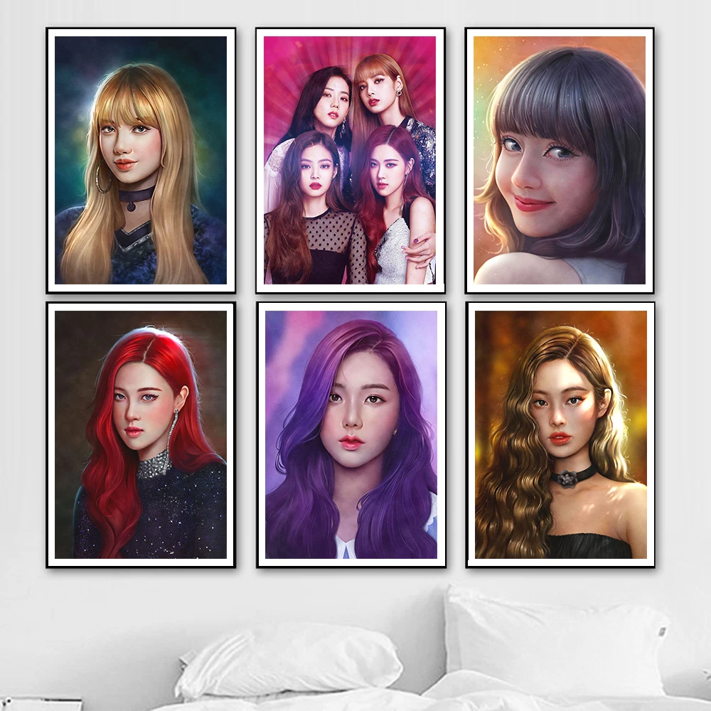 Черно-розовый художественный постер по технологии ощущения печать Корея девушки