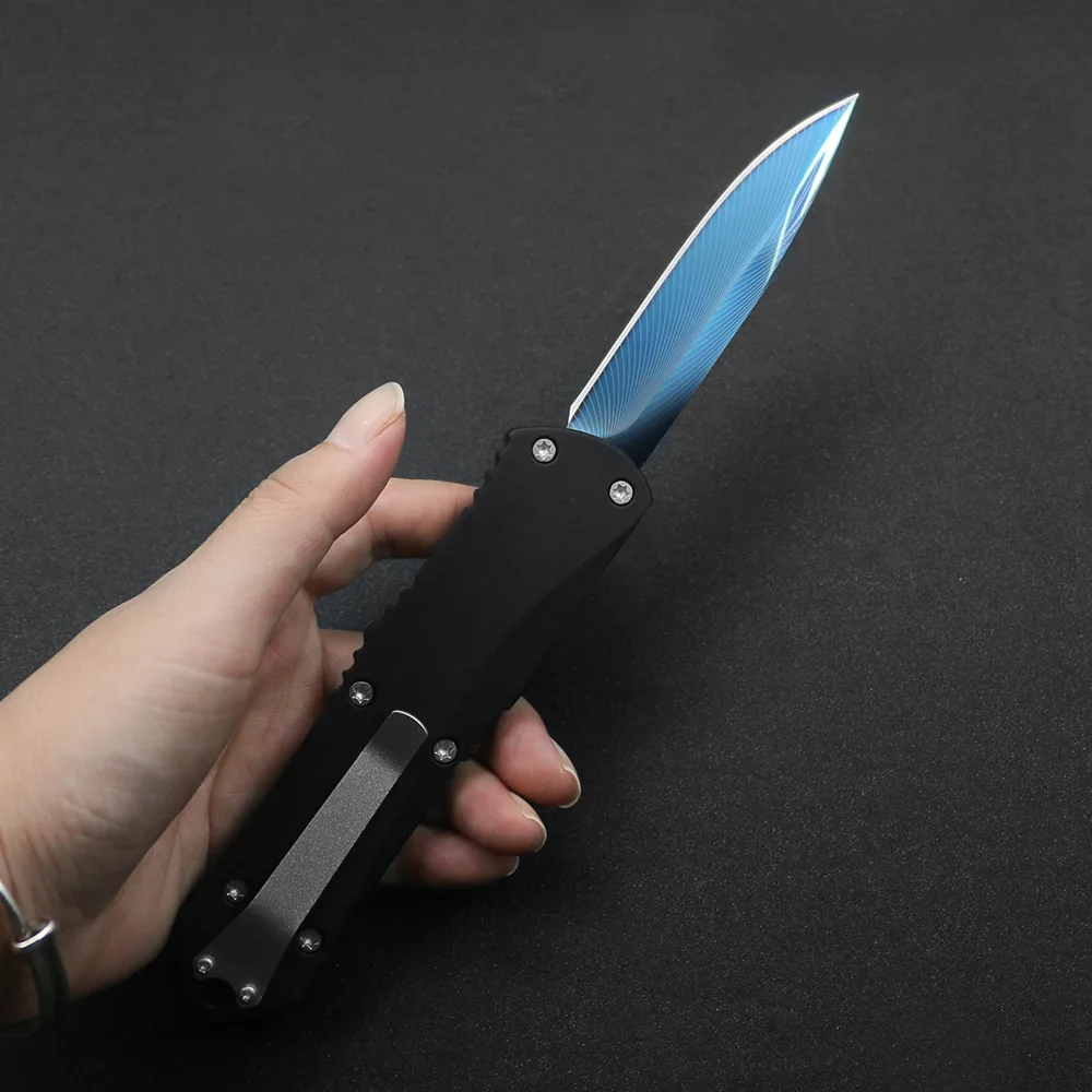 H07 OTF Heavy Duty уличный карманный нож Гальваническое синее лезвие с рисунком пера