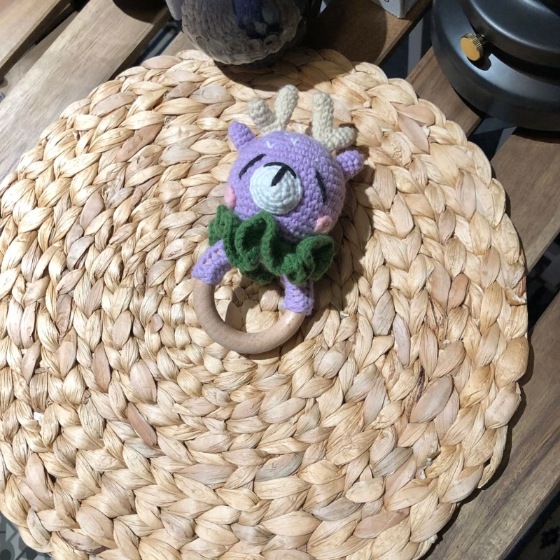 

Crochet Wooden Ring Baby Teether Cute Santa Claus Rattle Soother Christmas Toy