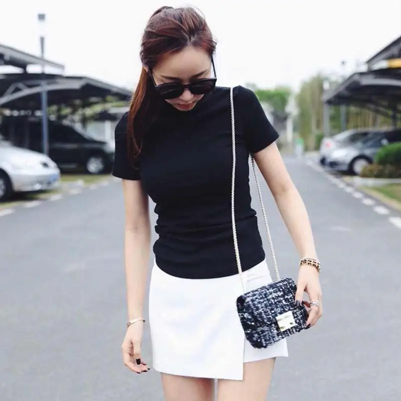 Женские футболки в стиле Харадзюку однотонная водолазка уличная одежда модный