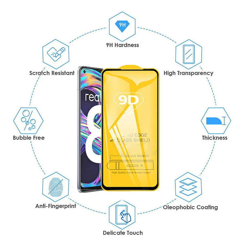 

9D Tempered Glass For Realme8 pro Glass Realme 8pro Screen Protector Phone Safety Front Glasses Realmi Realme 8 Protective Film