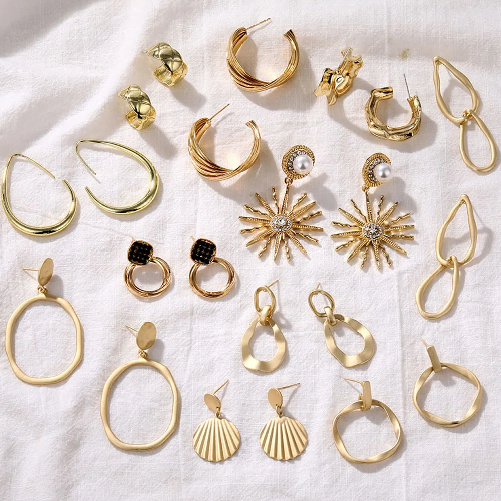 

Bohemian Gold Metal Alloy Geometric Earrings 2020 Statement Women Retro Punk Charm Earrings Fashion Trend Drop Earring Jewelry