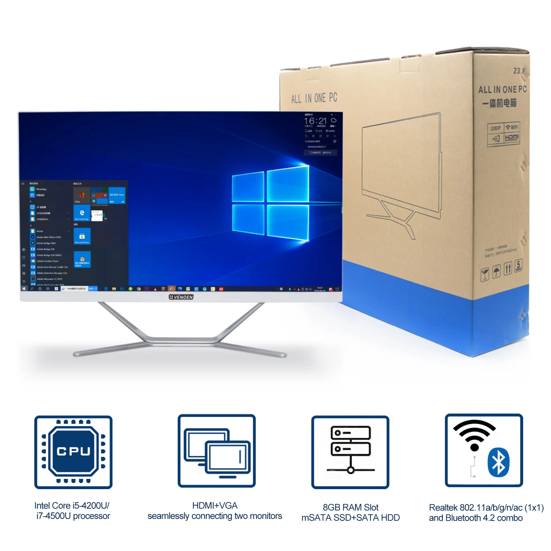 Preise FHD Alle In Einem Computer 23,8 Zoll Monitor Intel Core I5 8365U 8269U I7 8565U Prozessor Windows 10 Linux Büro PC Bauen-in Webcam
