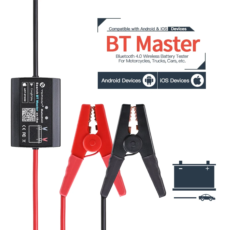 Тестер автомобильного аккумулятора TOPDON 12 В Bluetooth 4 0 монитор беспроводной от 100 до