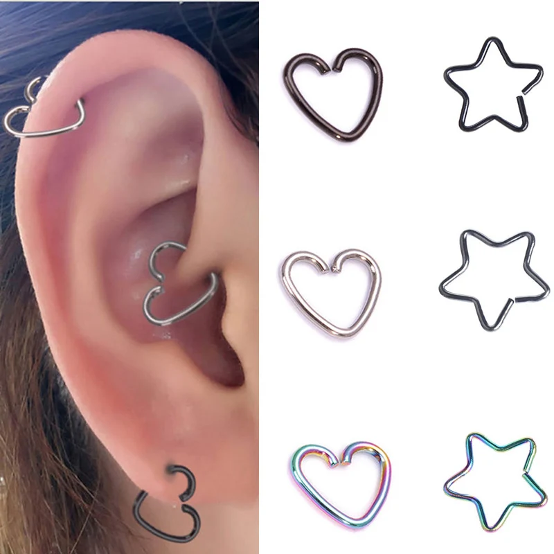 10 шт нержавеющая сталь Сердце/звезда кольцо пирсинг серьги спиральный для хряща