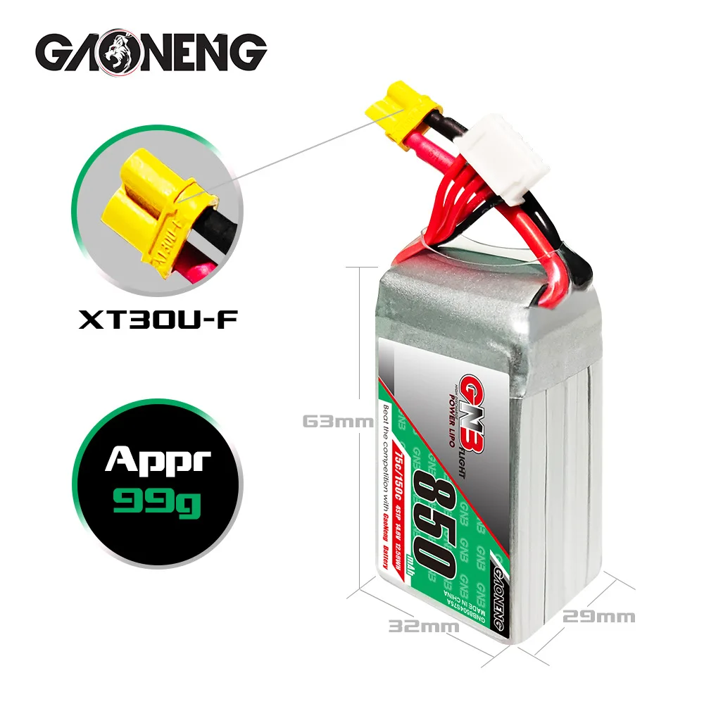 1 2 шт. аккумулятор GAONENG GNB 14 8 V 850 мА/ч 4S 75C/150C литий полимерный XT60/XT30 разъем для