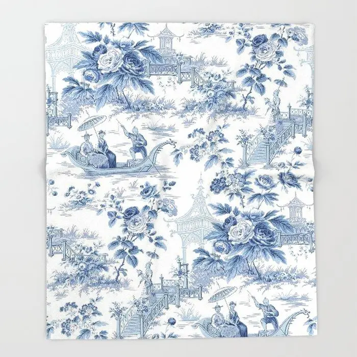 Одеяло на заказ порошковое синее покрывало в китайском стиле с рисунком Toile