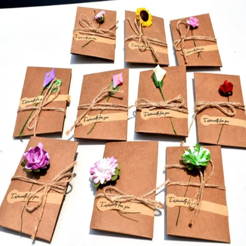 

50packs/lot Vintage Dried Flower Paper Envelope With Blank Message Card Flower Specially Invitation Set Postcard Wholesale