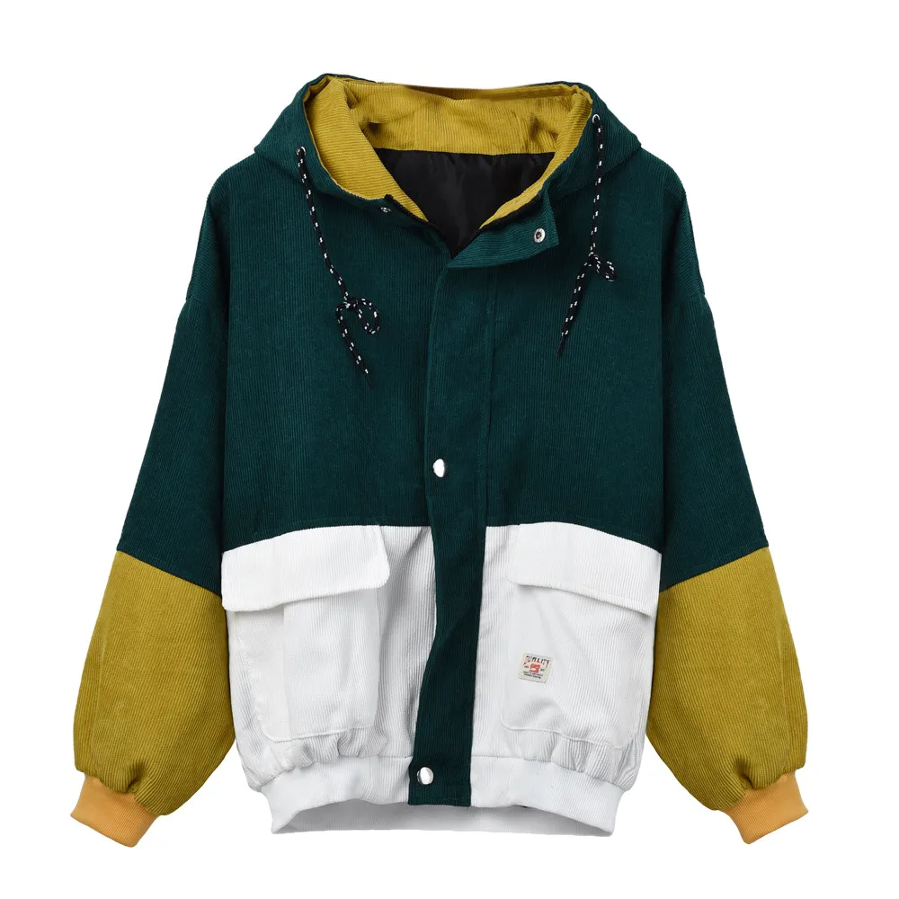 Женские модные куртки с длинным рукавом Вельветовая Лоскутная куртка оверсайз