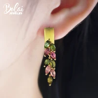 bolai natural brazil tourmaline leaf dangle earrings 925 sterling silver multi color gemstone fine jewelry for women great gift