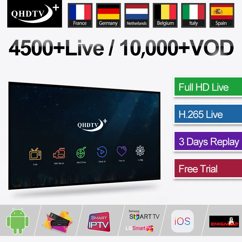 Android9.0 ТВ коробка H96 Max+ 1 год Франция QHD ТВ плюс код IPTV RK3318 4K HD USB3.0 H.265 Google Play домашний медиа плеер телеприставка