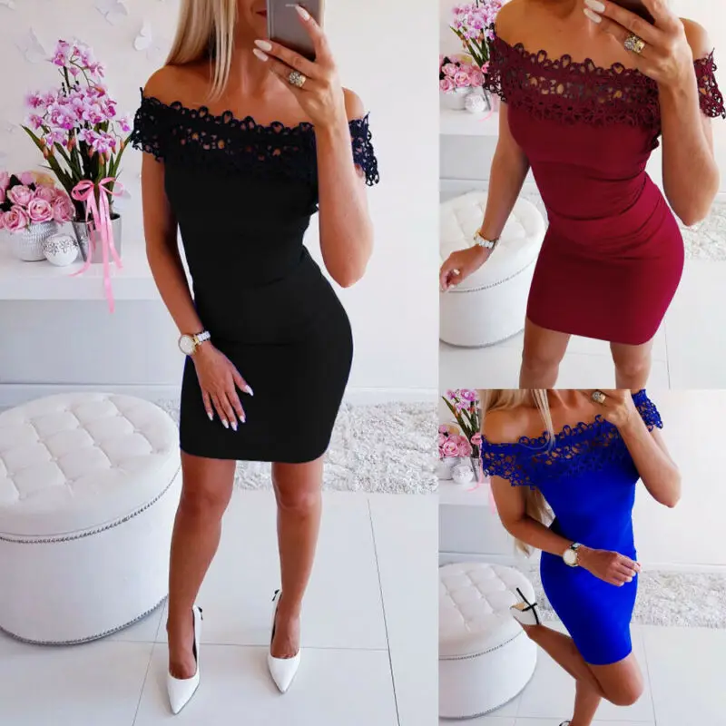 Женское кружевное Цветочное платье карандаш с открытыми плечами однотонные