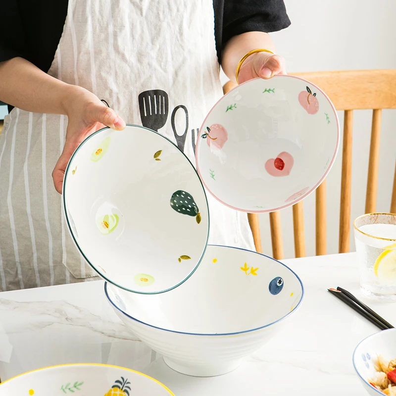 

7 inchCeramic tableware Round Bowl hand painting Cute plates Fruit Salad Soup Pasta Bowl