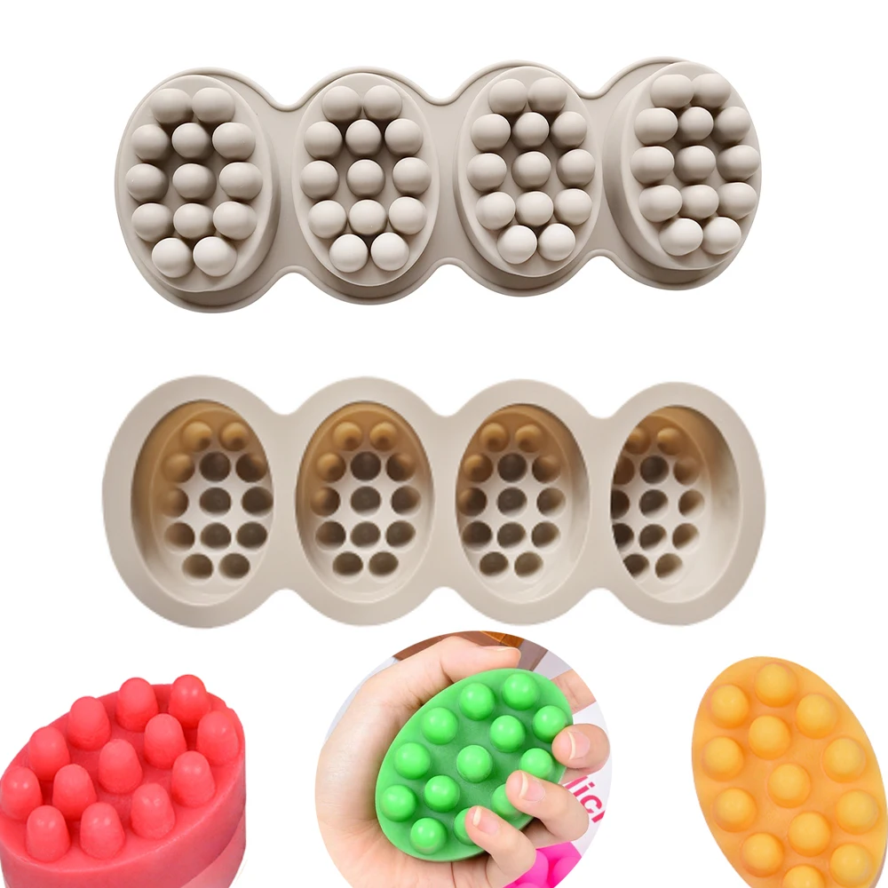 

New 4 Cavity Handmade Silicone Soap Molds Massage Therapy Spa Making Mould Tools 3D DIY Oval Shape Soaps Resin Crafts