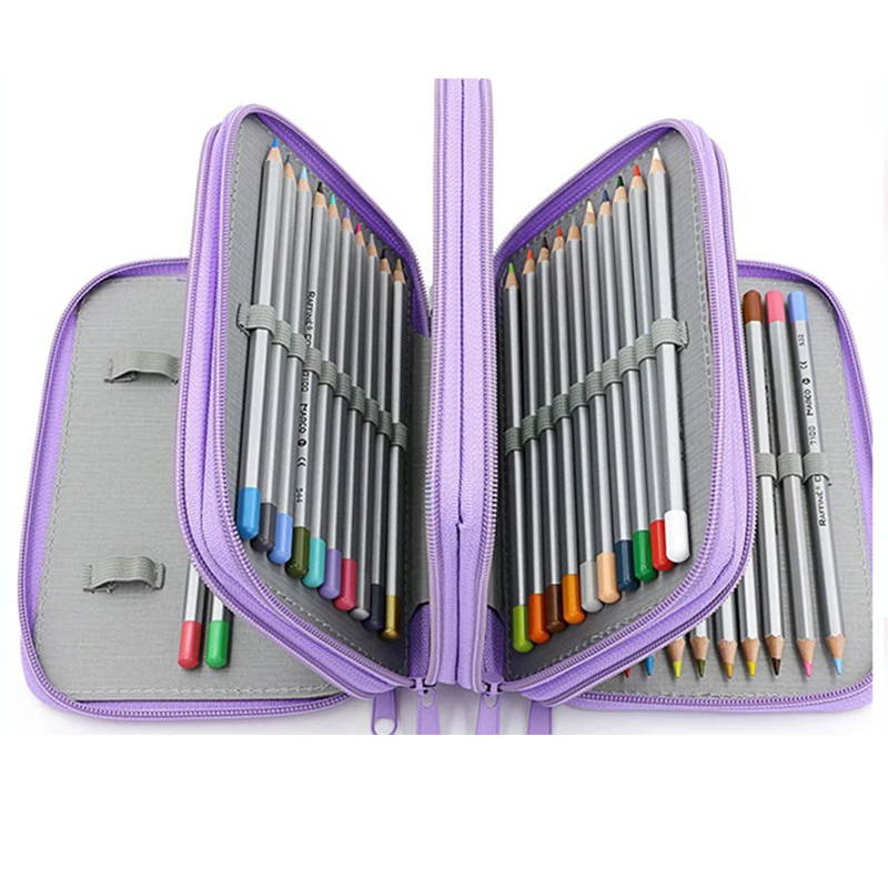 Футляр для карандашей 4 слоя на молнии цветной большой емкости 72 слота кистей