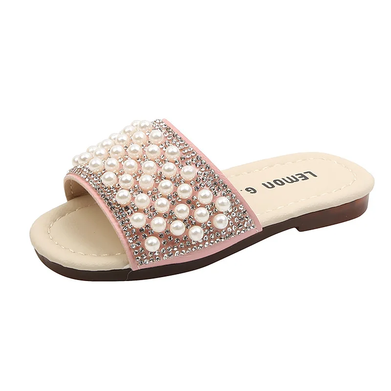 

Kids Slippers for Girls Pearl Bling Rhinestone Princess Shoes Toddler Slippers Summer House Shoes Non-slip 1-6Years Girl's Shoes