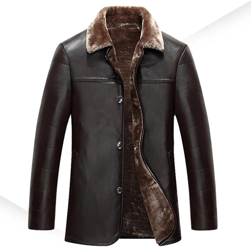 

Русская зима, мужские кожаные пальто с меховой подкладкой, одноцветные мужские пальто, фирменный дизайн, мужская кожаная одежда, бархатная ...