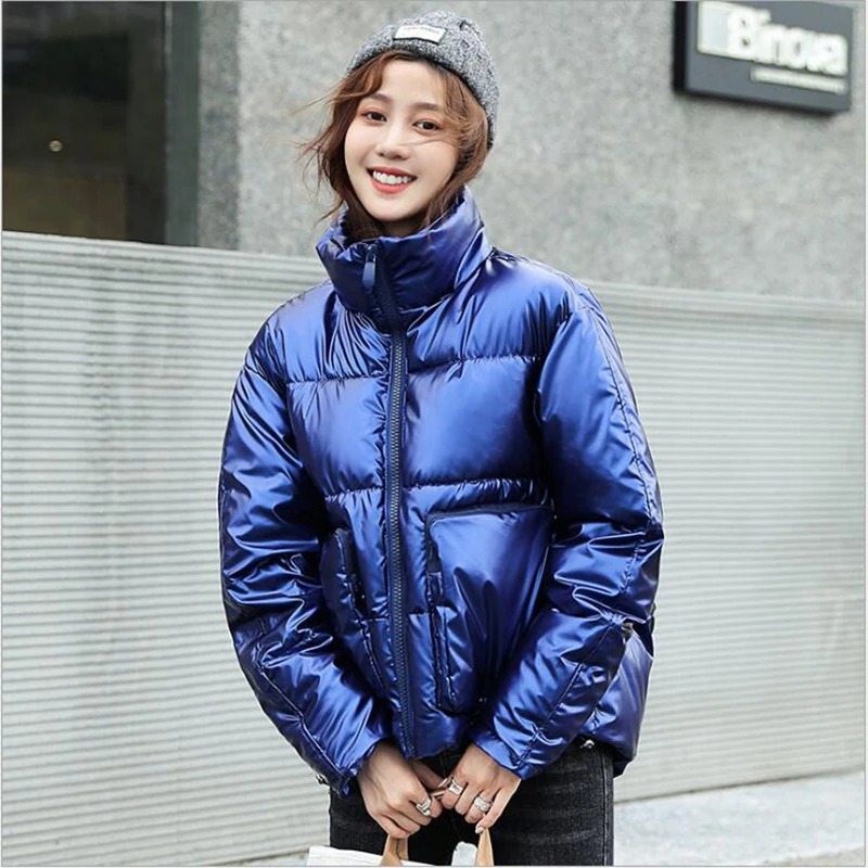 Зимнее Новое студенческое пальто с глянцевым пухом и хлопковой подкладкой