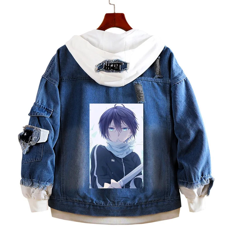 

Anime Noragami Yato Costume Jeans Jacket Fashion Iki Hiyori Cosplay Hoodie Denim Casual Jackets Hooded Outwear Adult Unisex