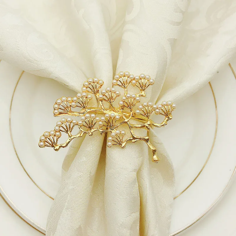 12 шт./лот жемчужная сосновая Пряжка для салфеток из цинкового сплава кольца