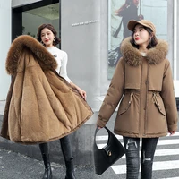 womens winter a medium length cotton clothes net red pie overcome plush inner liner large wool collar parkas