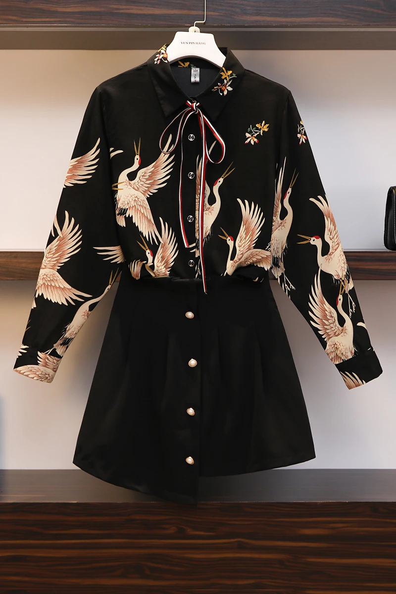 Женская одежда весна 2019 новая тонкая рубашка стильная юбка с сердечками костюм |