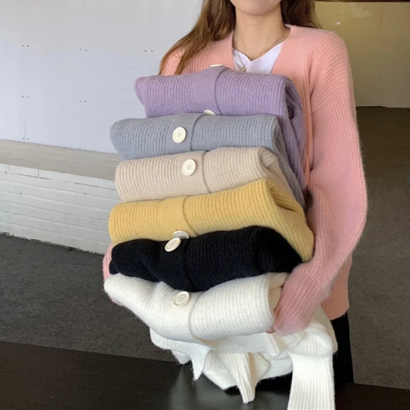 

Y2K2021 New Sweater Women Autumn and Winter Retro Japanese Lazy Style V-neck Loose and Thin Long-sleeved Chic Knitted Cardigan