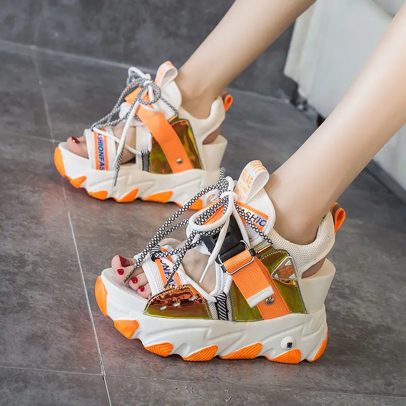 

2021 new Korean version of versatile platform platform wedge heel with a height-inside casual sneaker women shoes sandals 9cm