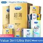 Ультратонкие презервативы Durex 3 в 1, сверхчувствительные смазанные презервативы из натурального латекса, резиновые рукава для пениса, игрушки для взрослых