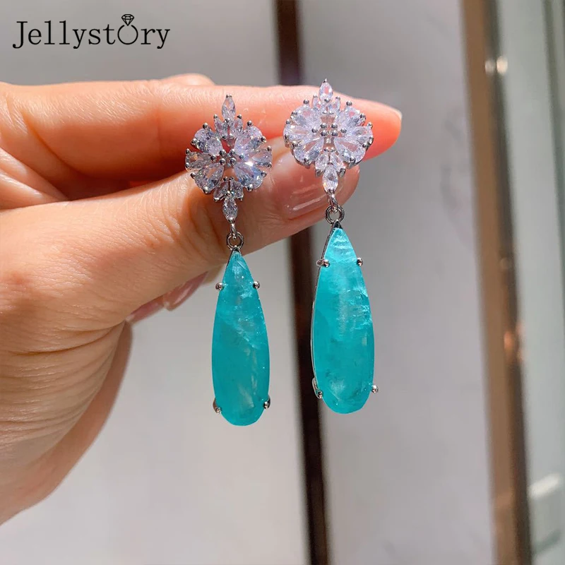 Jellystory серебро 925 ювелирные изделия изумрудно-Аквамарин драгоценный камень капля