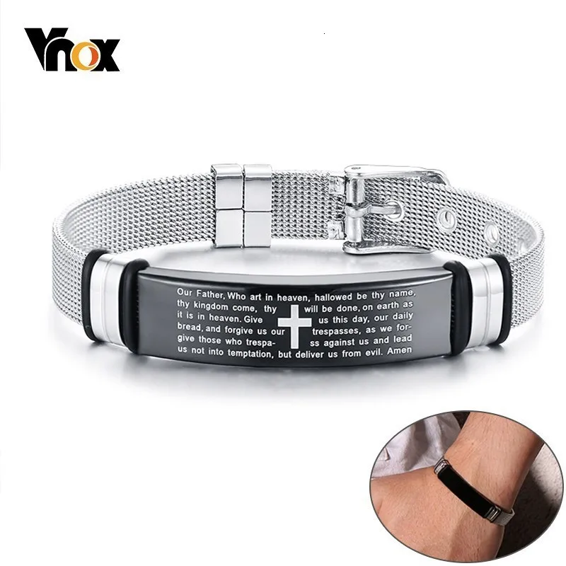 

Vnox Free Custom Many National Languages Engrave Cross Bible Verse Bracelets for Men Woman Christian Gifts Jewelry