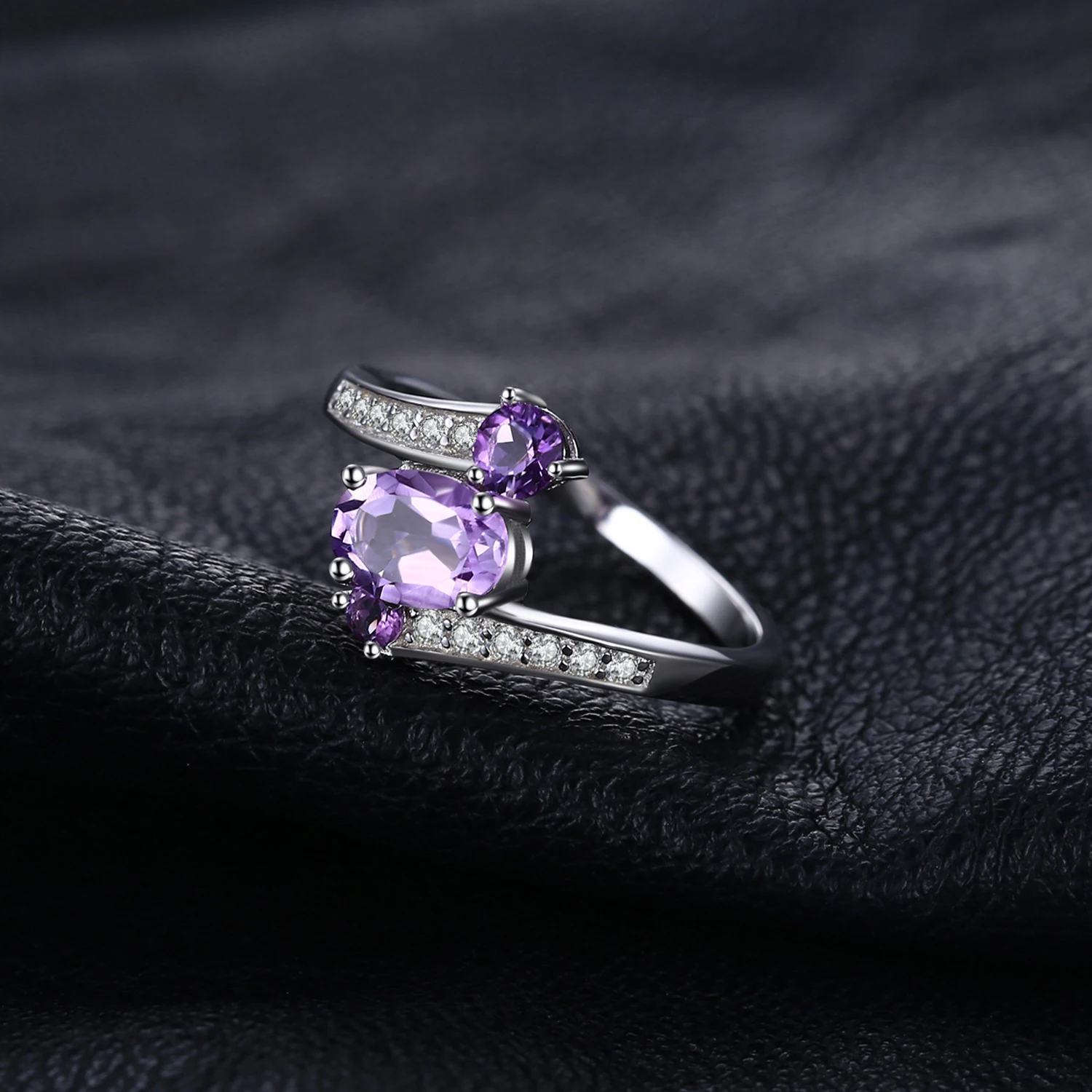 Jewelrypalace стерлингового серебра 925 0.9ct Природный аметист 3 камня Юбилей заявлении кольцо, кольцо Красивые ювелирные изделия для Для женщин