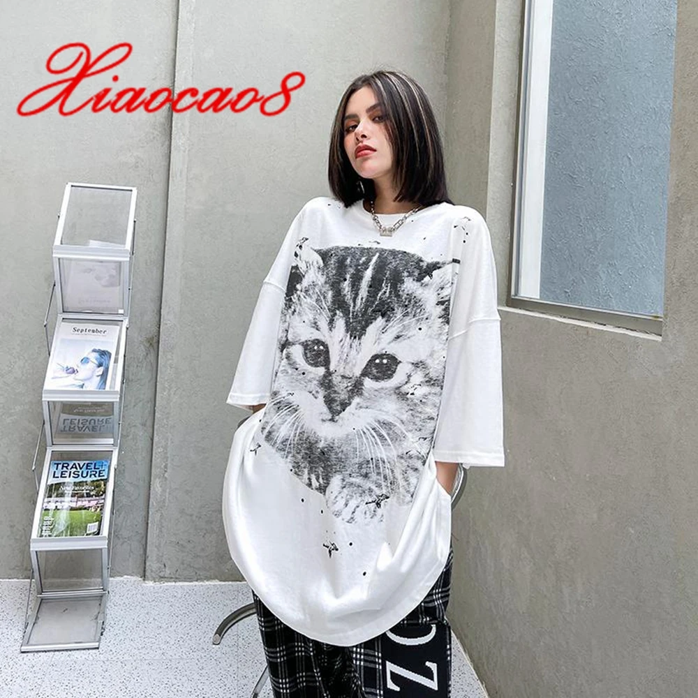 

Женская футболка с круглым вырезом, 2 шт./лот, летняя, свободная, черная, белая