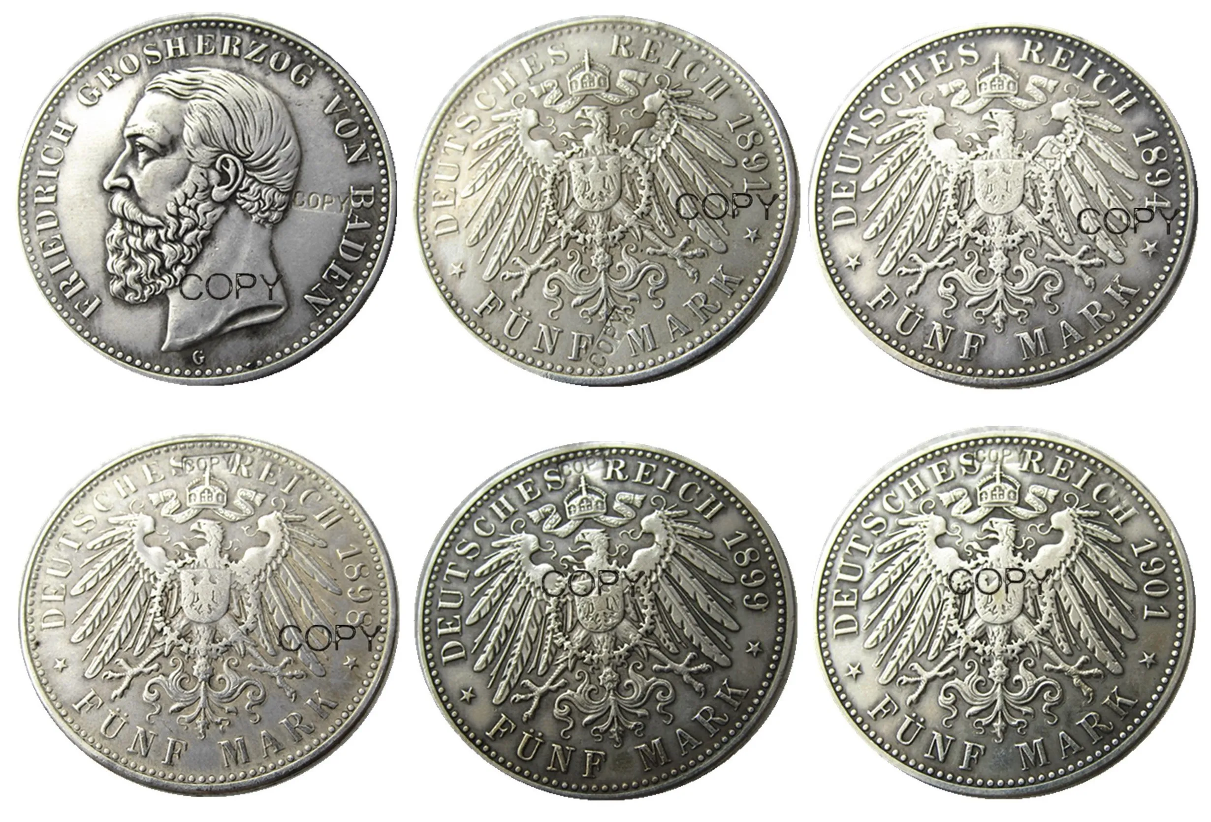 Набор (1891 1901) 5 шт. немецкие Штаты Баден Марка Посеребренная копия
