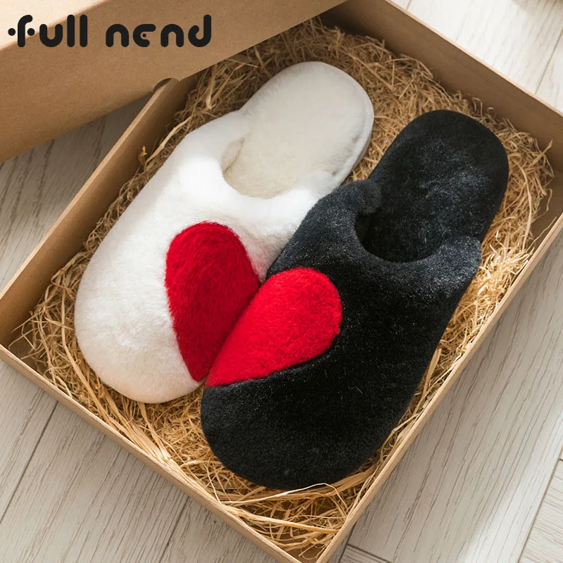 Women Indoor Slippers Warm Plush Home Slipper Couples Autumn Winter Love Heart Shoes Women House Flat Floor Soft Bedroom Shoes