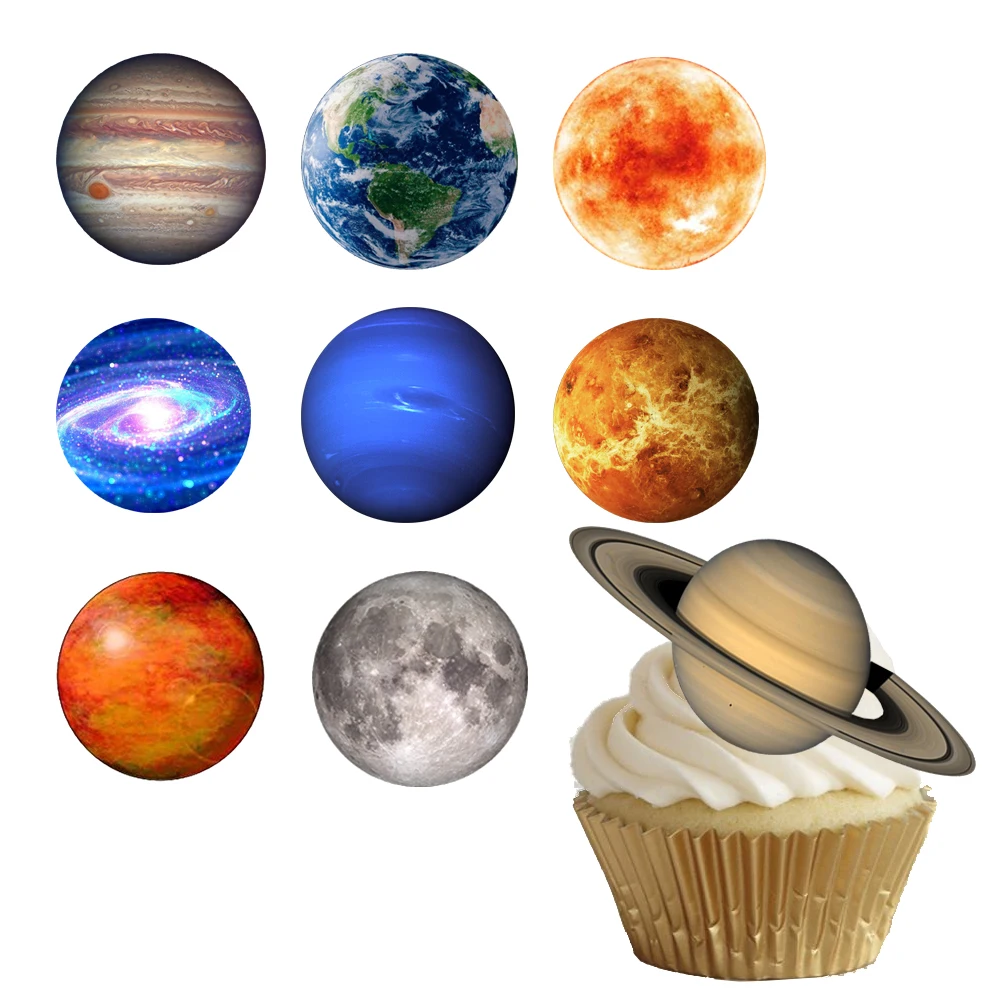 Planet Cupcake Topper съедобная Вафля бумажные украшения для маленьких мальчиков подарок