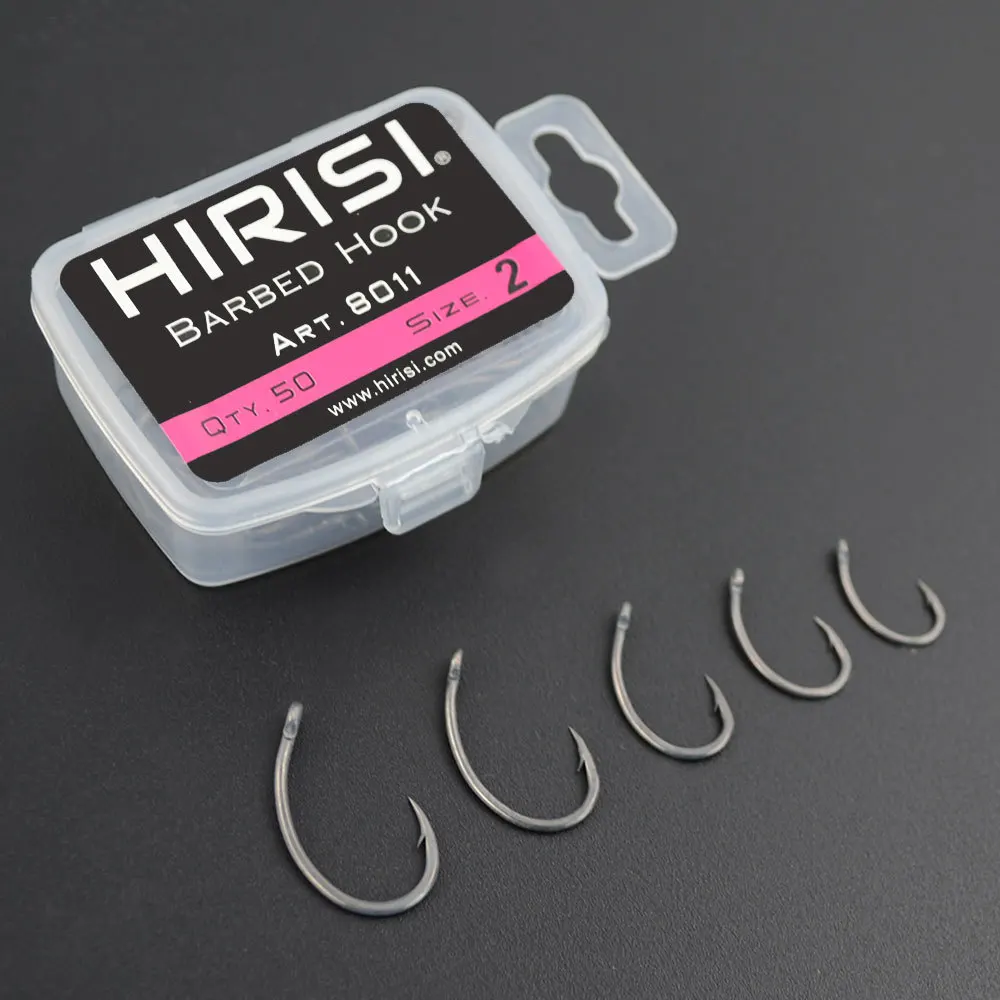 

50pcs Durable Coating High Carbon Stainless Steel Barbed hooks Carp Fishing Hooks Pack with Retail Original Box 8011