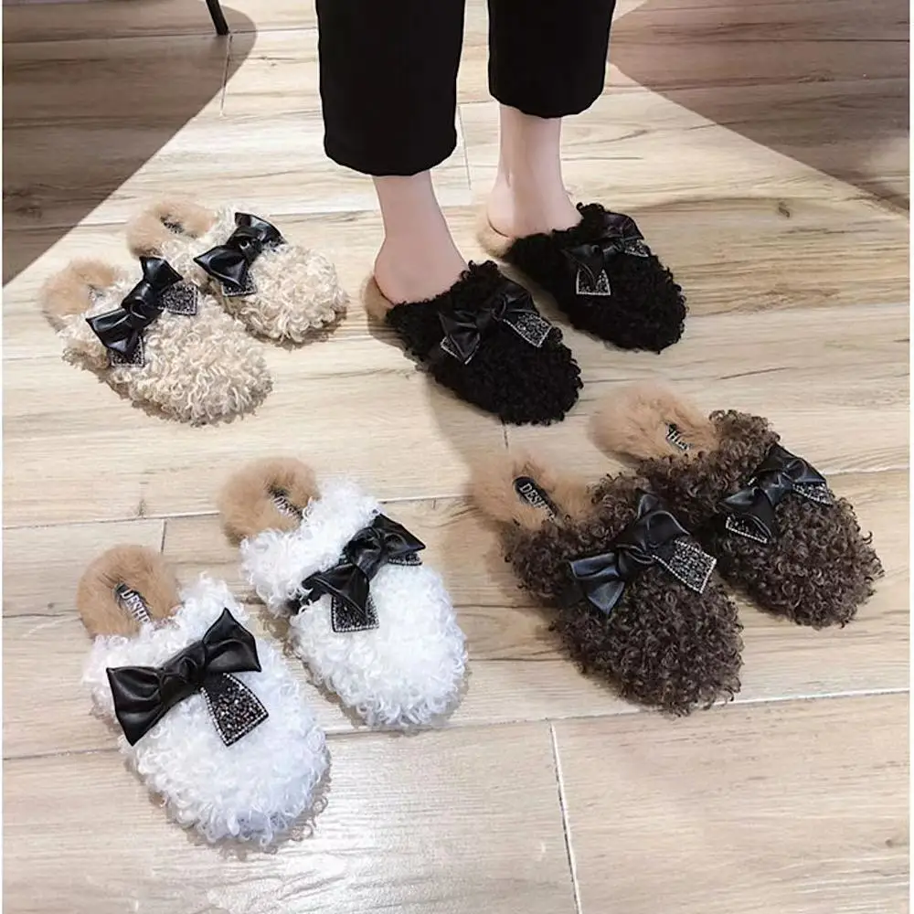 

Fashion home furry slippers Baotou half slippers women's outer wear for autumn and winter 2021 new cotton drag wild winter ins t