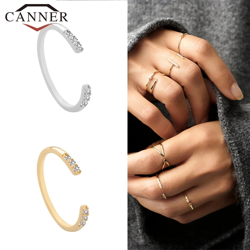 

Женские регулируемые кольца из серебра 925 пробы, открытые кольца золотого и серебряного цвета с кристаллом циркония, Изящные Ювелирные укра...