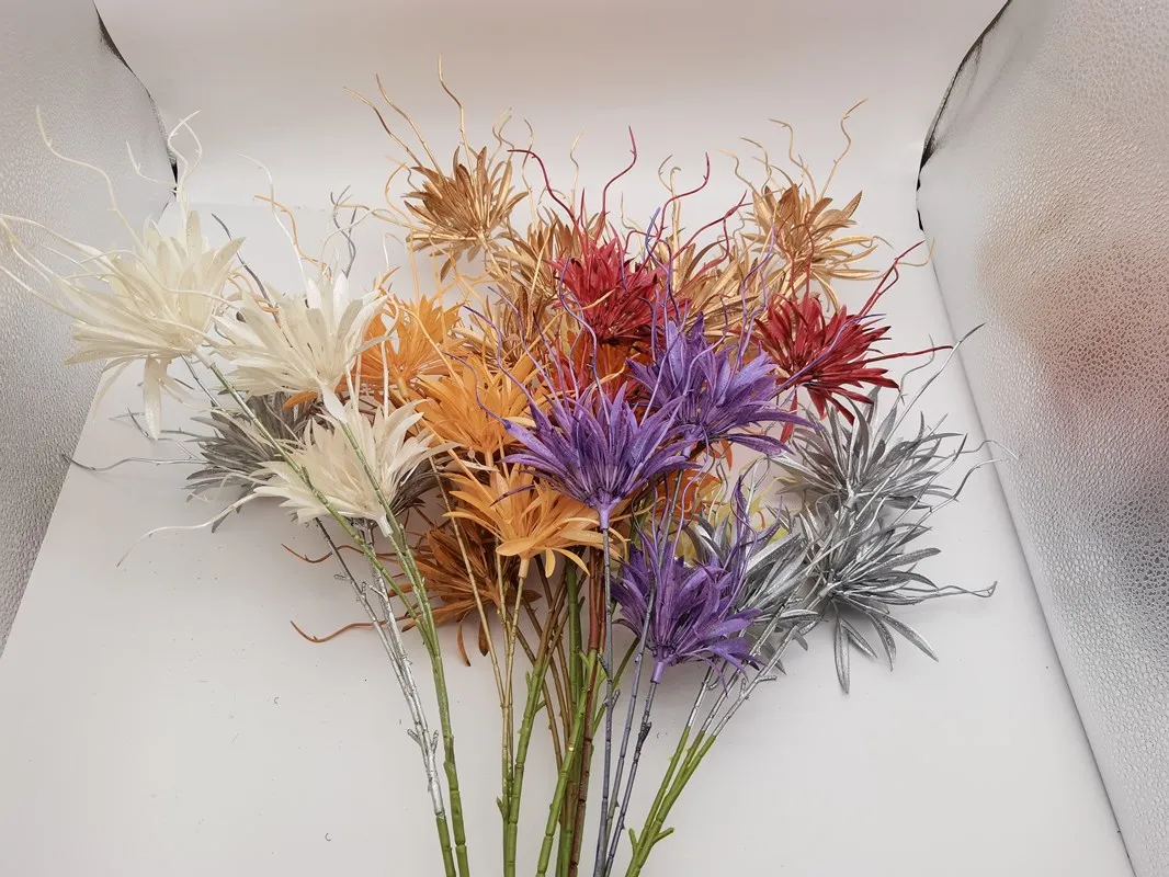 

2021 Plastic Epiphany Artififial Flowert 3 Head for Wedding Home Vase Decoration Gold Silver Pink Red Colour Fake Flora Branch