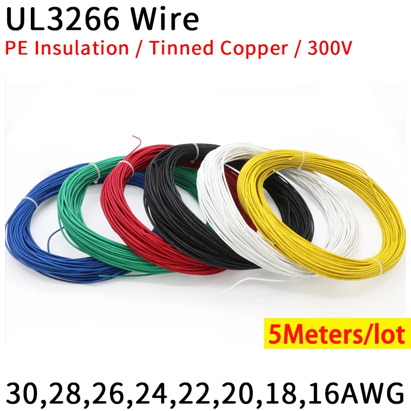 

5 Meters 30 28 26 24 22 20 18 16 AWG UL3266 Low Smoke Halogen Free Electric Wire PE Insulation High Temperature Cable 300V 125