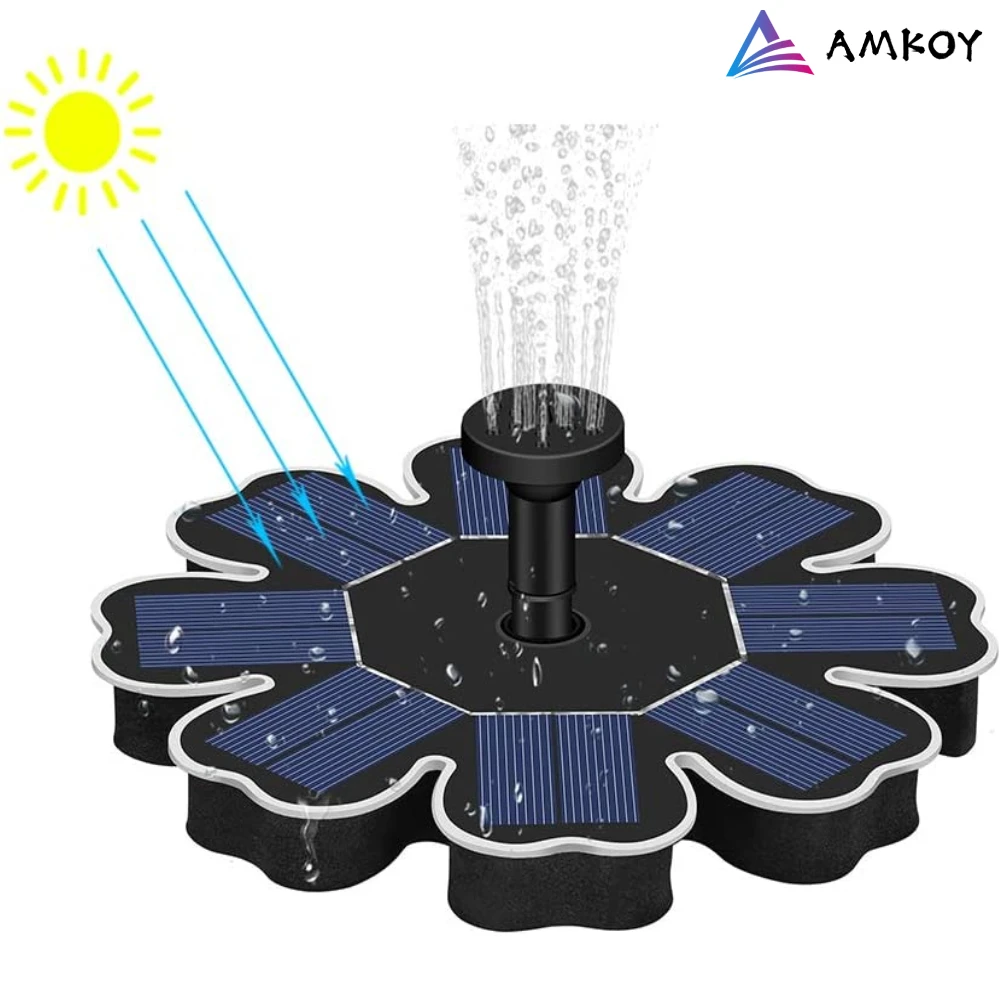 AMKOY Solar Powered Fountain Pump 1.6W Outdoor Solar Pond Water Pump Mini Bird Bath Pool 4 Spray  Gardening Decoration Supplies