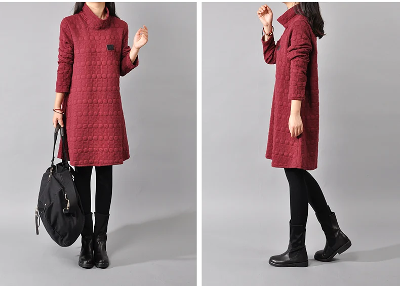 Водолазка с капюшоном платье для женщин плюс размер хлопковое стеганое зимнее